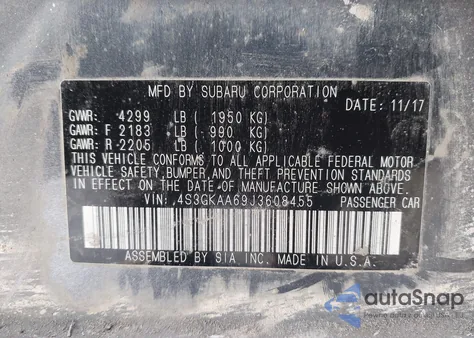 2018 Subaru Impreza 2.0I из США, поврежденный, VIN 4S3GKAA69J3608455